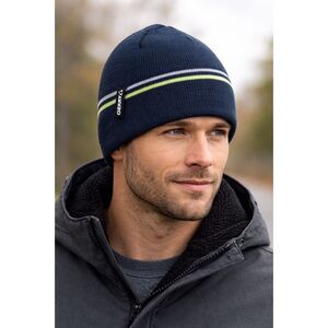 Gerry Neon Striped Beanie Gray Yellow Knit Winter Hat Cap One Size Outdoor Ski
